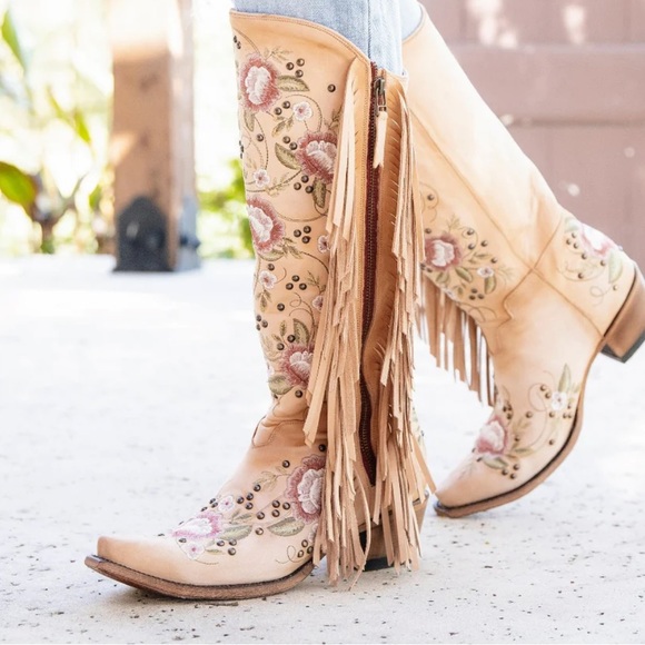 lane boots Shoes - METICULOUSLY HANDCRAFTED Junk Gypsy embroidered fringe Flora boots by Lane boho